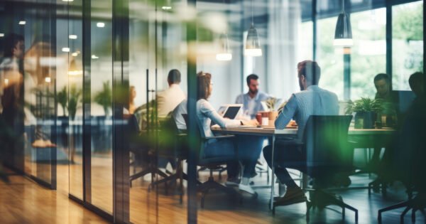 Business office with blurred people casual wear, with blurred bokeh background Business office with blurred people casual wear, with blurred bokeh background